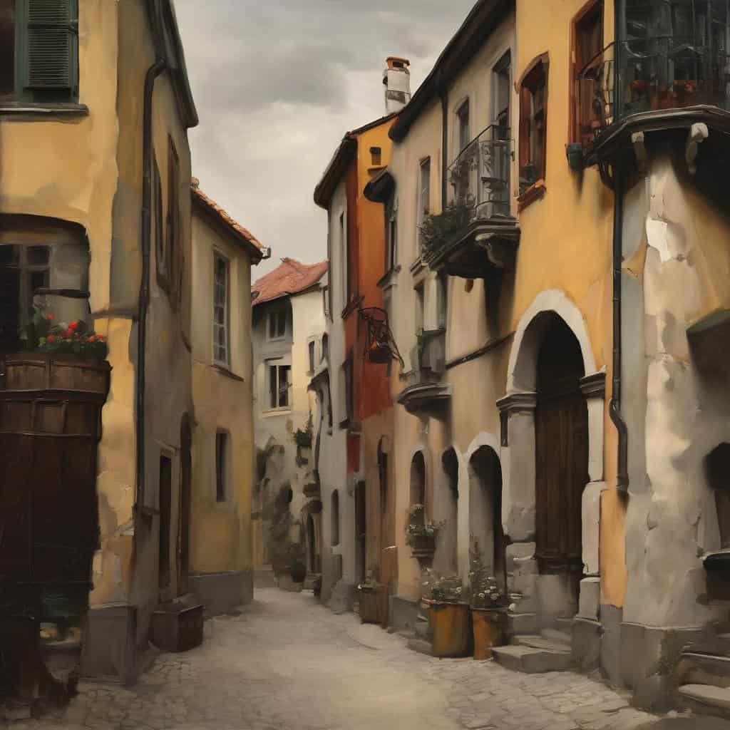 Παλάτια και στενά σοκάκια Ευρωπαϊκής πόλης, τέχνη και πολιτισμός.